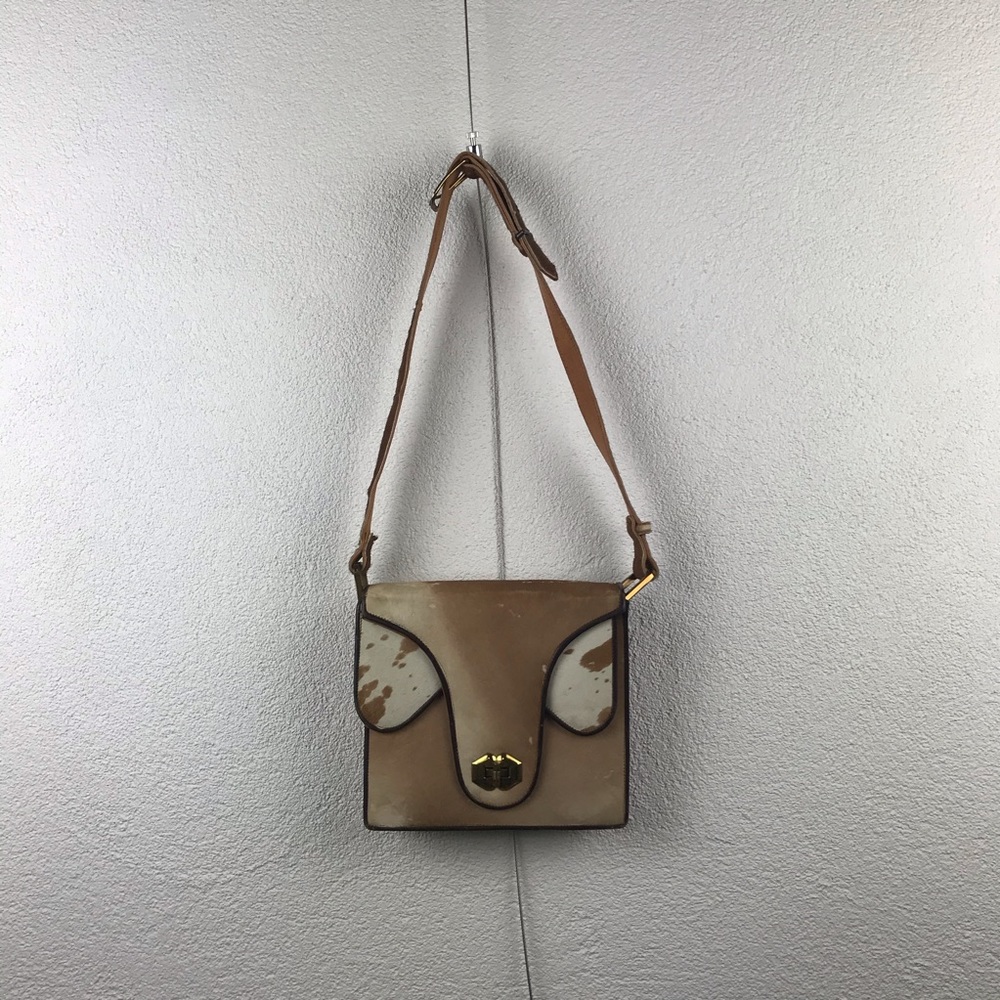 Vintage l 50s Cowhide Leather Fur Western Cowgirl Pinup Rockabilly Satchel Purse